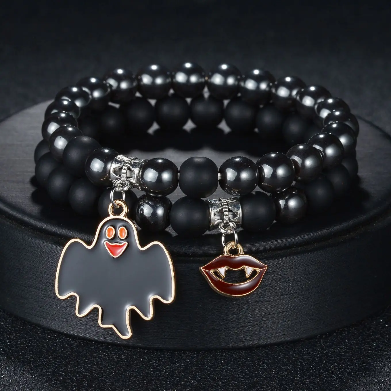 

18 Styles Punk Men Bracelets Black Matte Beads Bracelet Ghost Rope Gothic Bangles Couple Distance Women Yoga Healing Jewelry