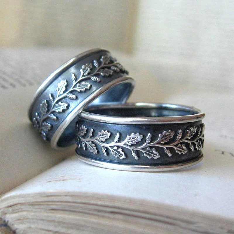 

Vintage Carved Leaf Branches Pattern Ring for Women Men Antique Color Bohemian Retro Accessories Wedding Band Anniversary Gift