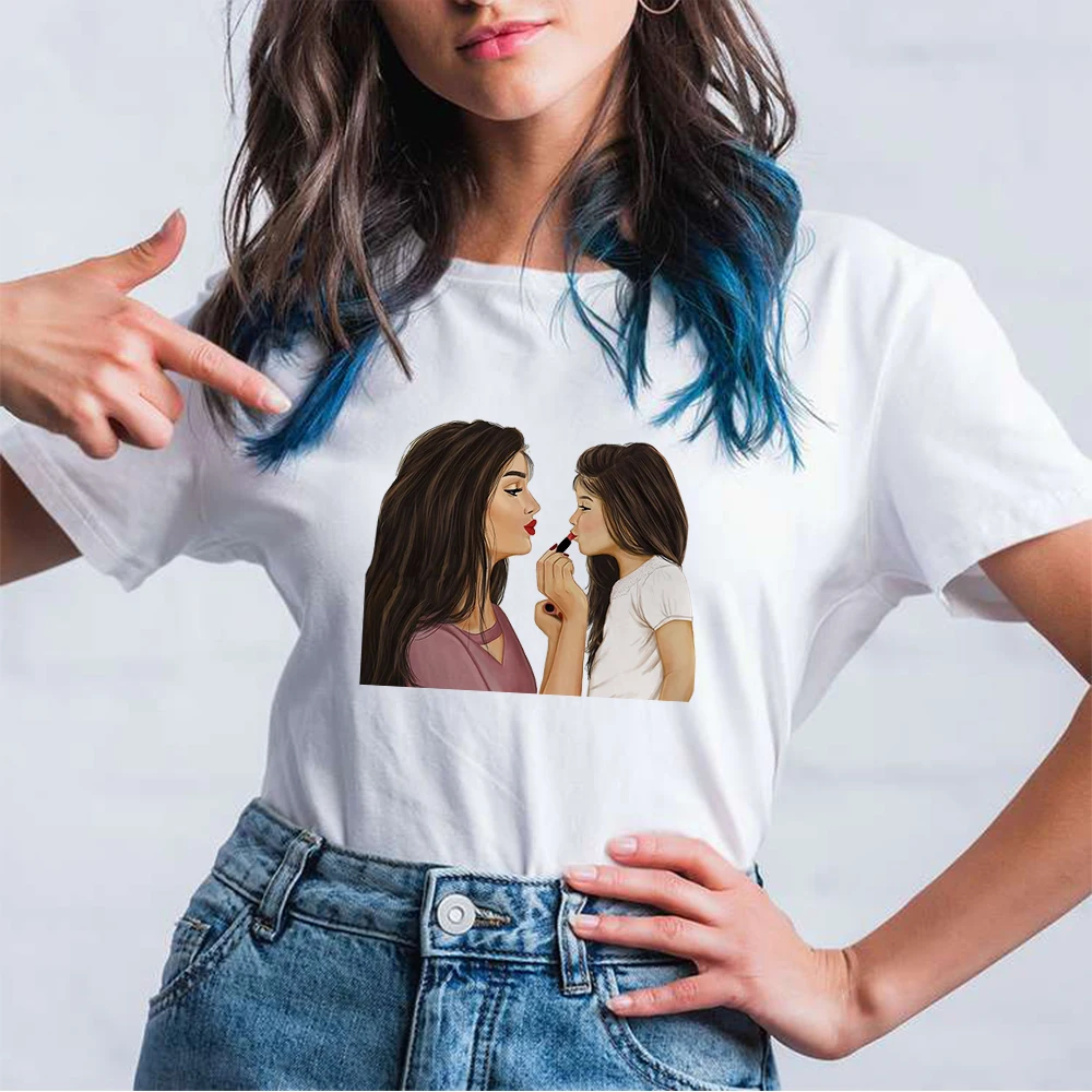 

Family Affection Pattern Women Tshirt Mom And Daughter Parent-Child Casual Short Sleeve Top For Edgy White Clothes 2022 New Year
