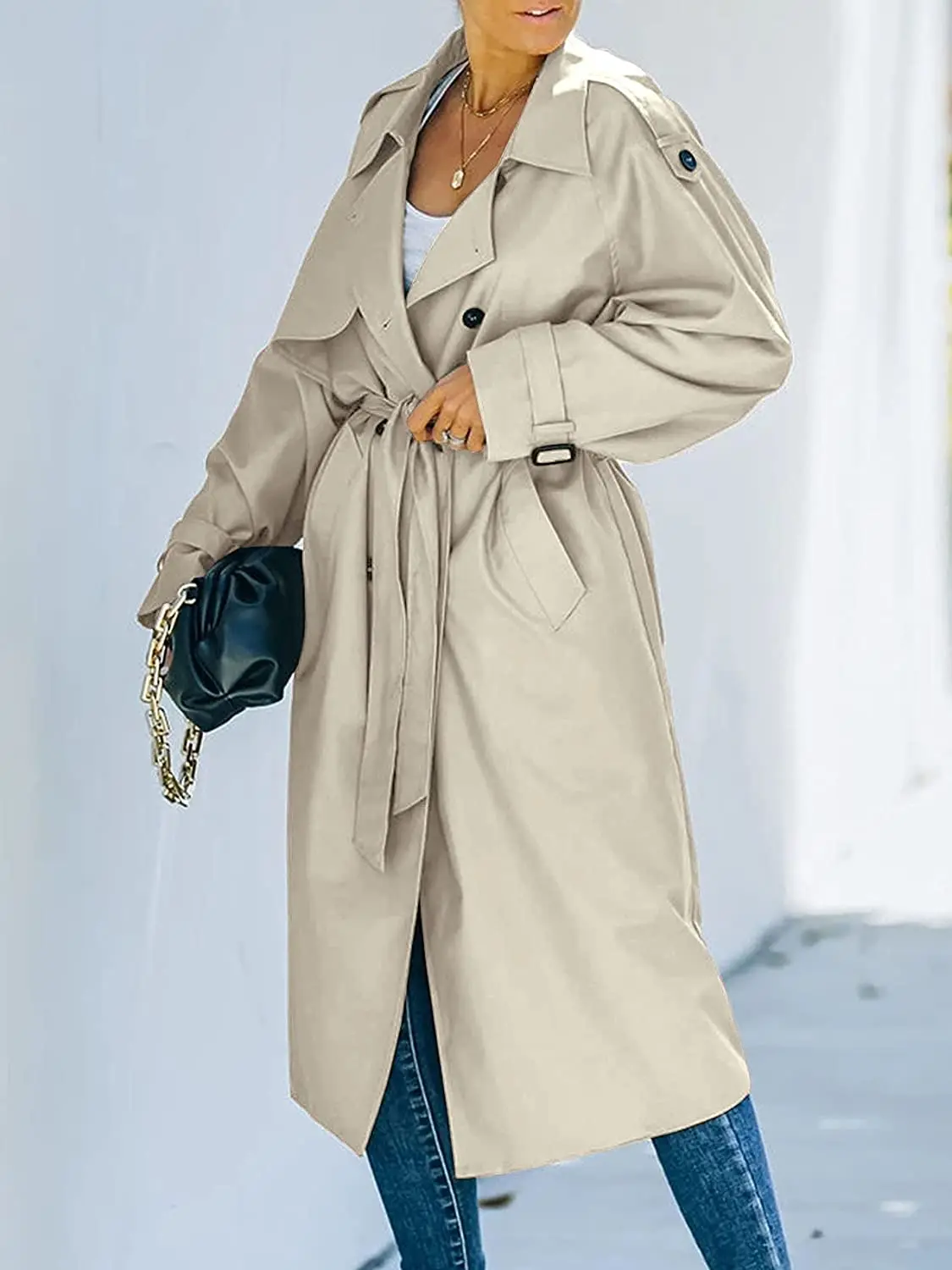 

Женский двубортный длинный Тренч, классическое пальто с отложным воротником и длинным рукавом, ветрозащитное пальто с поясом в уличном стиле, осень