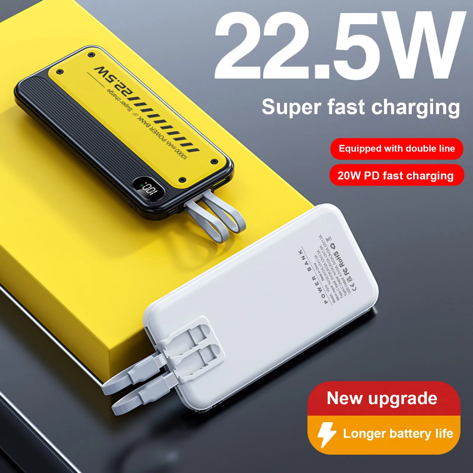 

Внешний аккумулятор со встроенным кабелем, 10000 мАч, USB C