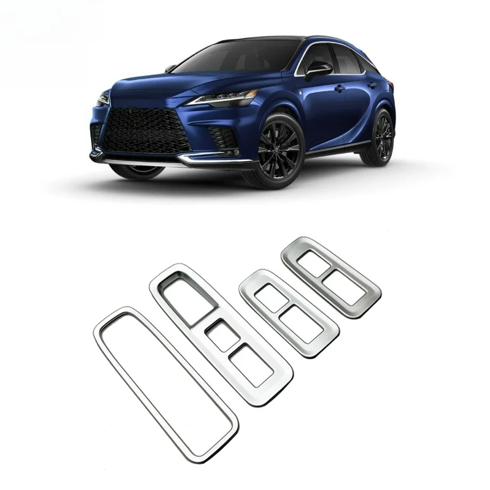 Фото Для Lexus RX RX350 RX350h RX450h+ RX500h 2023 2024 2025: Накладки на кнопки стеклоподъемников из нержавеющей стали, глянцевый черный цвет №3
