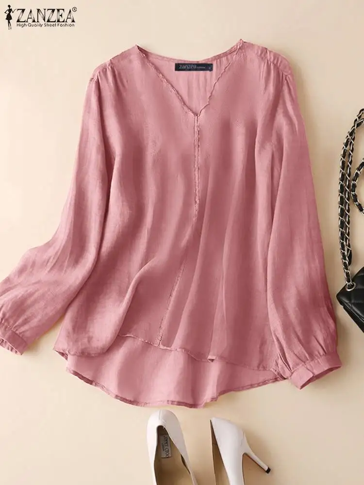 

Women Elegant V Neck Long Sleeve Blouse Summer Shirt 2023 ZANZEA Fashion Solid Work Tunic Tops Casual Loose Blusas Chemise