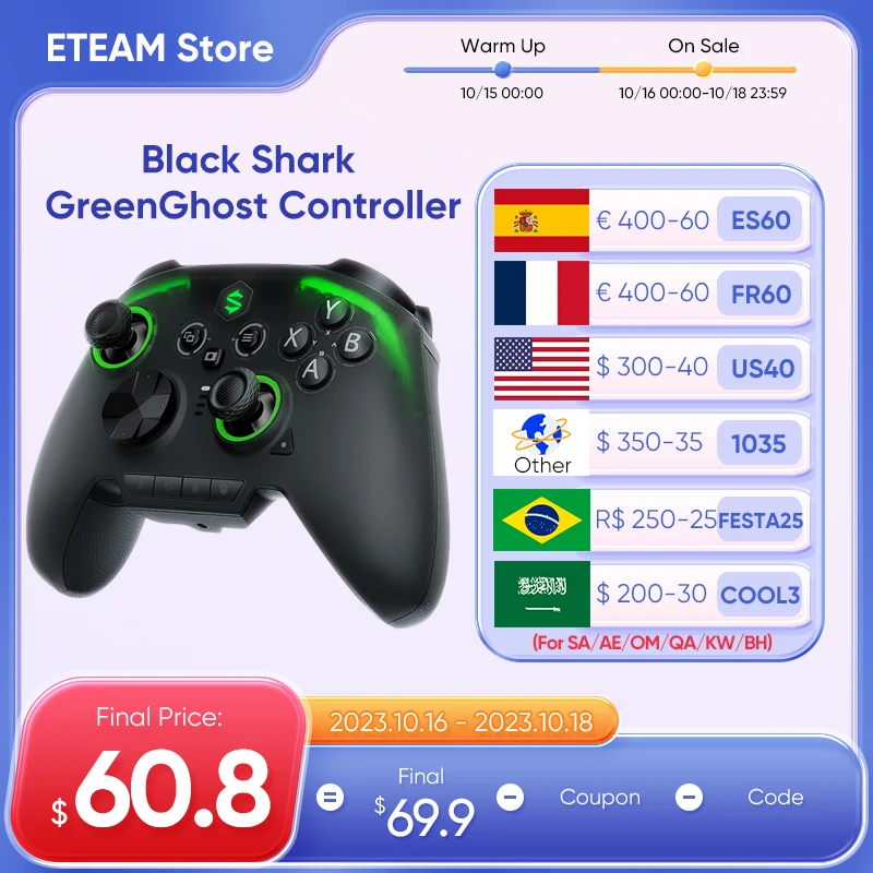 

Резонирующий контроллер Black Shark greenghost, 1000 Гц, Bluetooth 5,3, ресурс батареи более 15 часов, поддержка ПК/Switch/IOS / Android