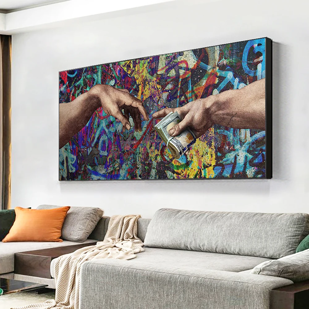 Знаменитая живопись граффити искусство Нести Деньги рука Бога творение Адама