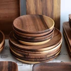 Круглая деревянная тарелка, высокое качество, из акации, десертная тарелка, поднос для торта, сервировочное блюдо для закусок, фруктов, салатов, посуда, деревянная посуда