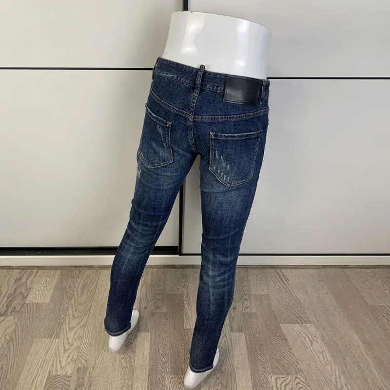Джинсы мужские Стрейчевые в стиле ретро модные рваные джинсы Slim Fit Брендовые