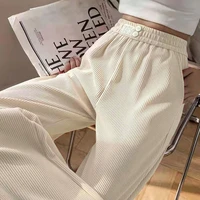 pants womens korean style trousers straight high waist all match mopping casual pants ice silk wide leg pants women