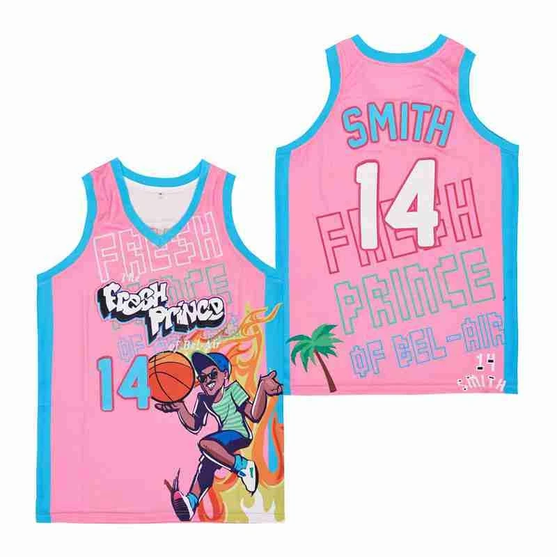 

BG Basketball Jersey The Fresh Prince 14 Bel Air Academy Jerseys Embroidery Sewing Outdoor Sportswear Hip-hop Movie pink