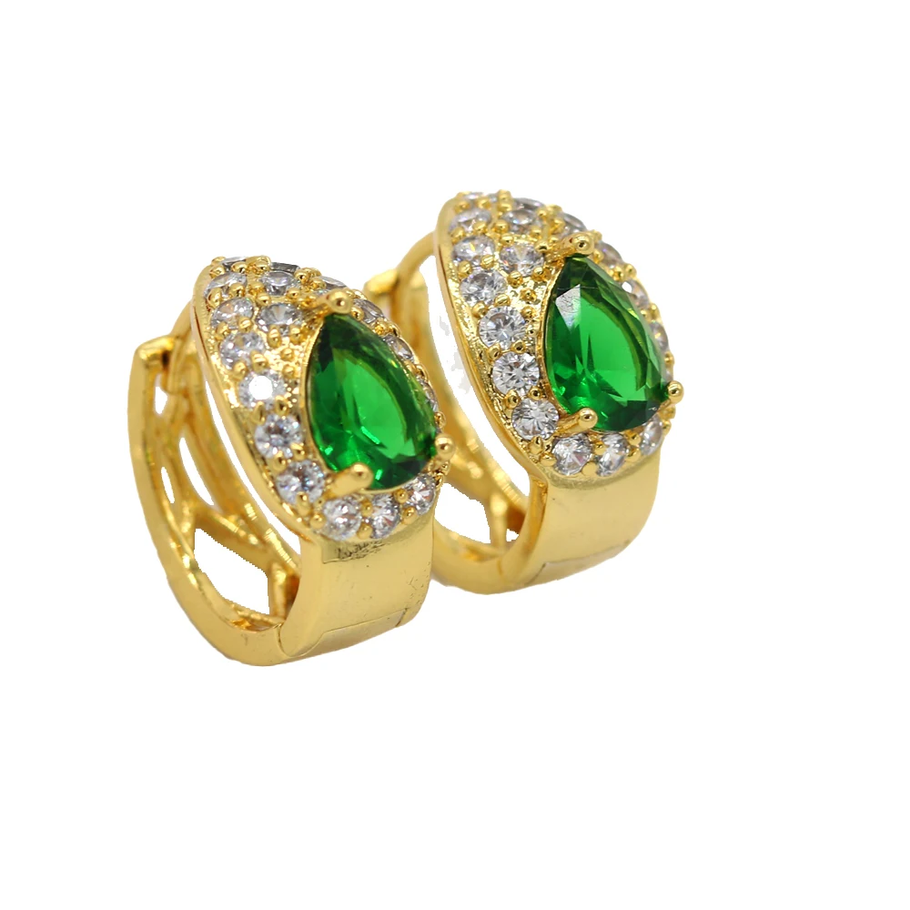 

Women Hoop Earrings Sparkling Green Crystal Luxury 18k Yellow Gold Filled Shiny Wedding Party Bride Girlfriend Pretty Gift