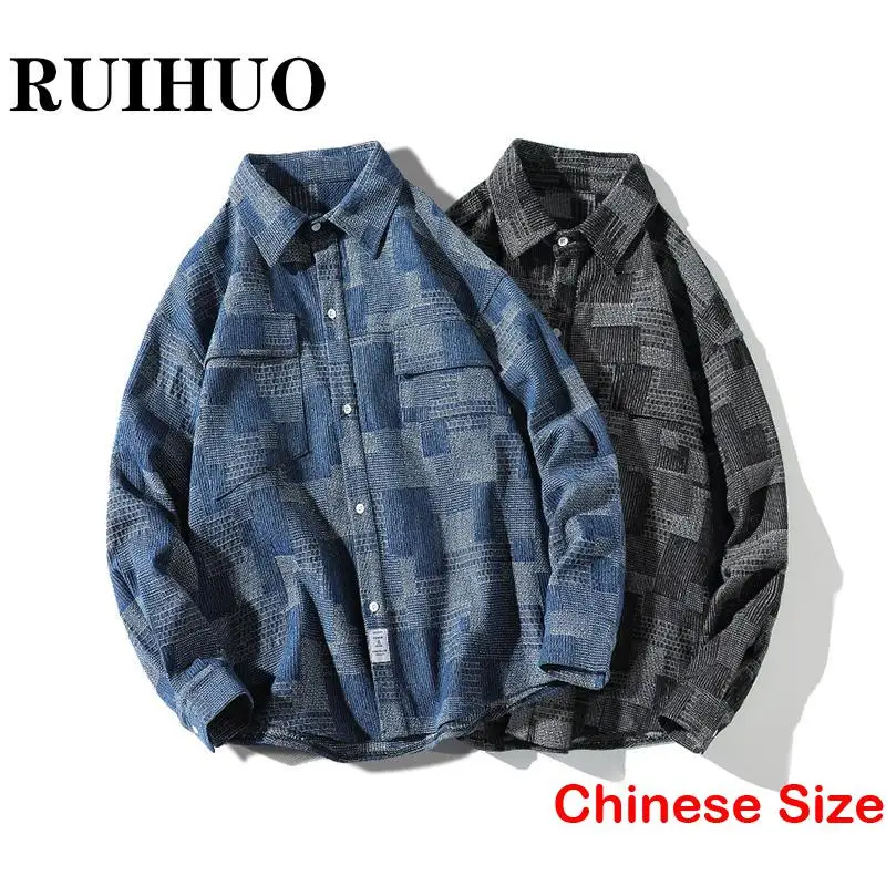 

Рубашка RUIHUO мужская в клетку, Повседневная модная блуза в Корейском стиле, рубашка в китайском стиле, Размер 5XL, весна 2023