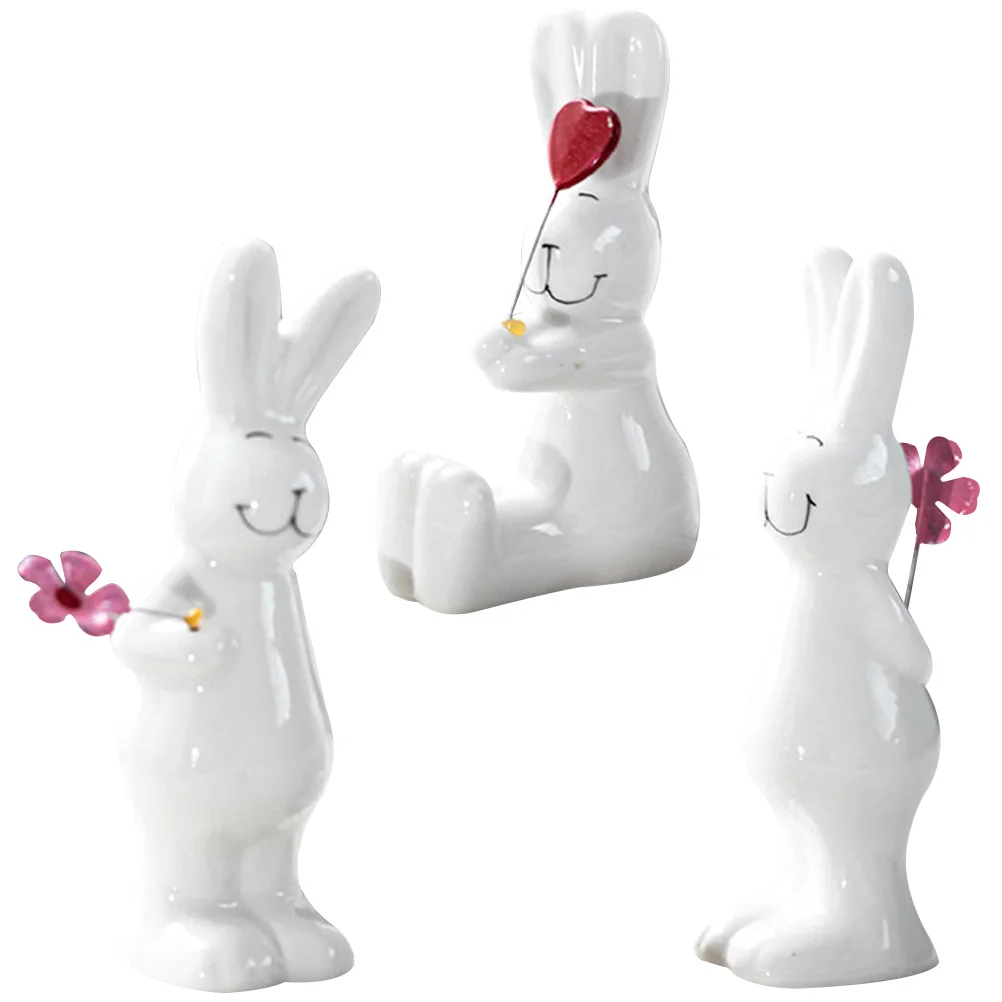 

Rabbit Bunny Statue Zodiac Ceramic Figurine Statues Table Decorative Chinese Sculpture Garden Miniatureanimals Figurestoy