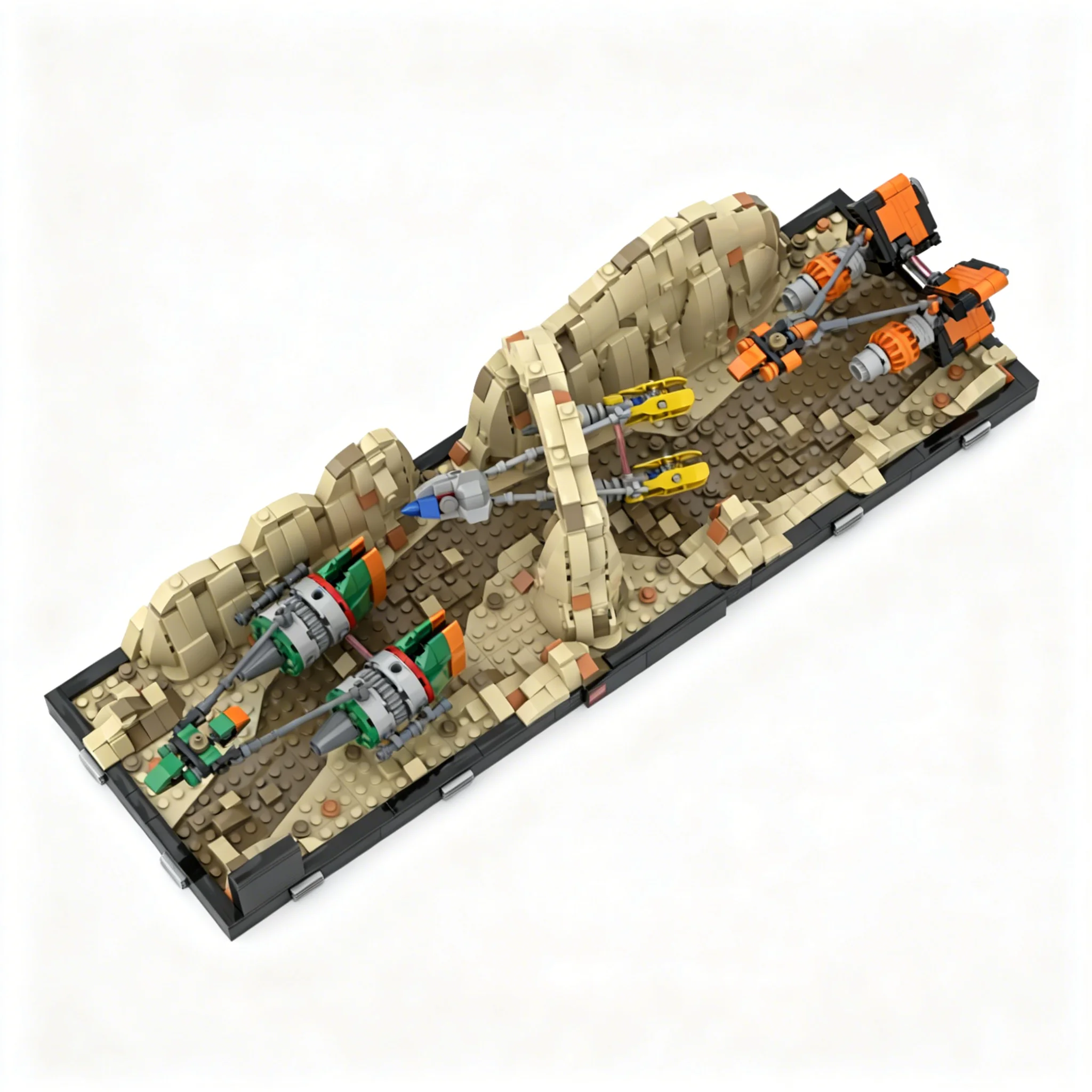 1215 деталей MOC Star Battle Diorama Mos Espa Podracer: Модернизированная модель, строительные блоки, рождественский подарок, конструктор для детей (art.: 3920da640e705) - 3920da640e705