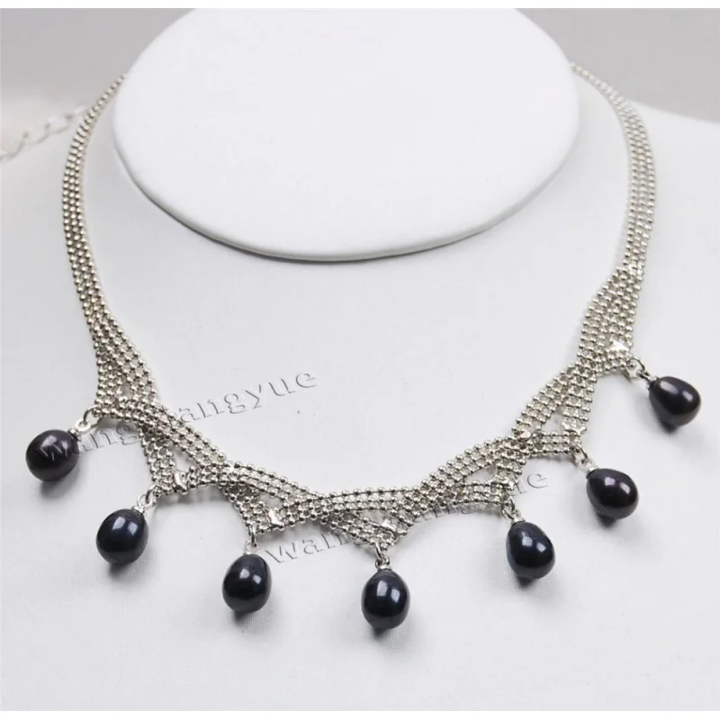 

Fashion 7-8mm Natural Bla Akoya Pearl Pendant Jewelry Nelace AAA Grade