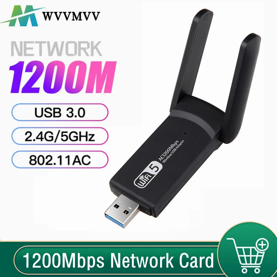 

WvvMvv 1200Mbps USB 3.0 Wireless Network Card 2.4G 5G Dongle Antenna AP Wifi Adapter Dual Band Wi-Fi USB3.0 Lan Ethernet 1200M