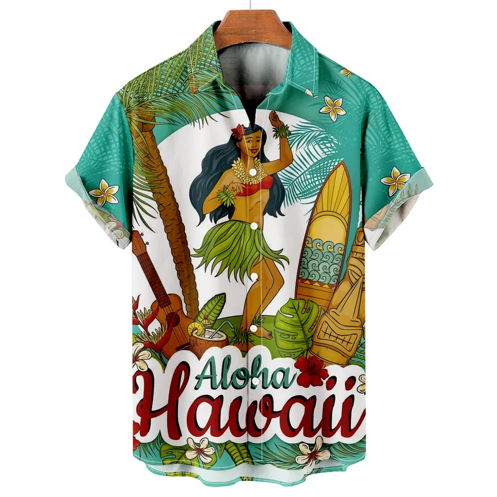 

Hawaiian Beach Shirts for Men Casual Fashion Short Sleeve Tops Beauty Print Men's Shirts Button Hip Hop Clothing Vacation Blouse