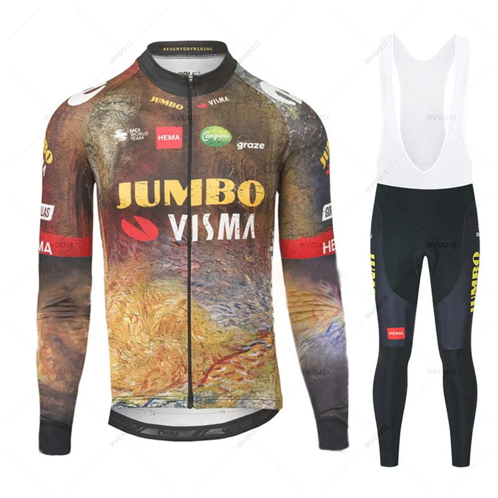 2022 Весенняя тонкая профессиональная команда Jumbo Visma с длинным рукавом Велоспорт