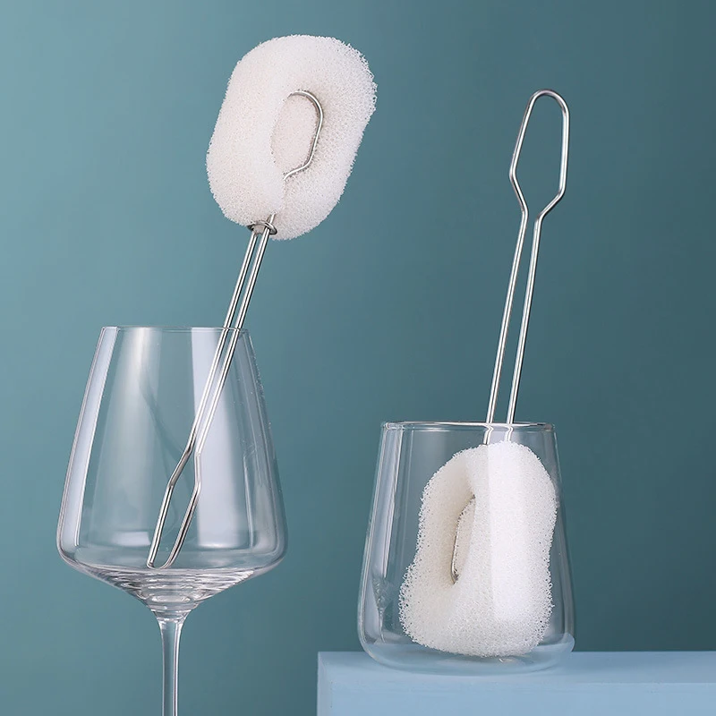 

Long Handle Sponge Cup Brush Cup Scrubber Cleaning Brush Creative Imitation Loofah Stainless Steel Handle Bottle Brush
