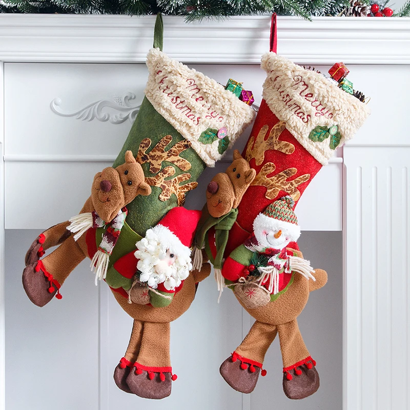 

Santa Claus Gift Decorative Socks Large Candy Bag Elk Snowman Window Decoration Pendant Stocking Candy Bags Hanging