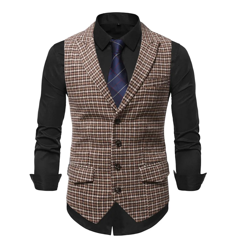 Осенне-зимний новый модный клетчатый однобортный мужской жилет с воротником