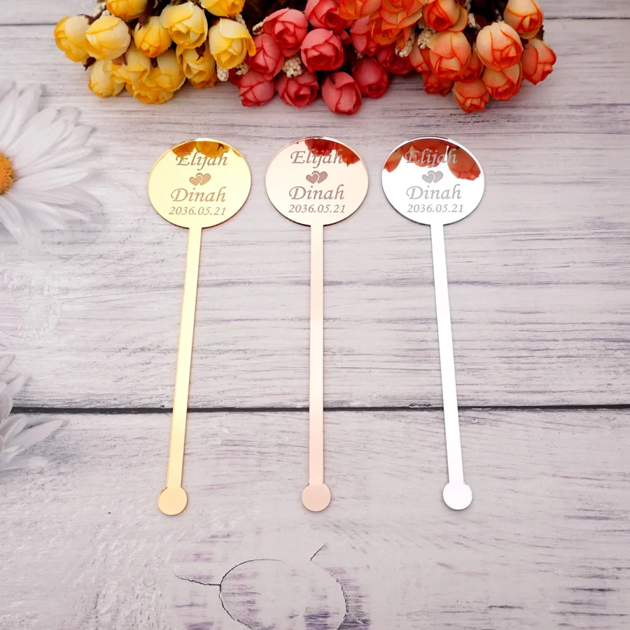 

20 Pieces Personalized Lovely Groom And Bride Name Swizzle Sticks Wedding Party Decor Drink Stirrers Custom Lovers Souvenir