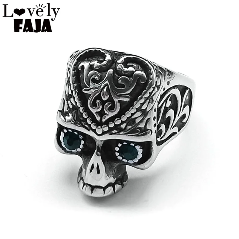

Hip Hop Men's Skull Head Biker Ring Stainless Steel Gothic Punk Metal Rock Kpop Ring for Men Jewelry Gift Accessories Wholesale
