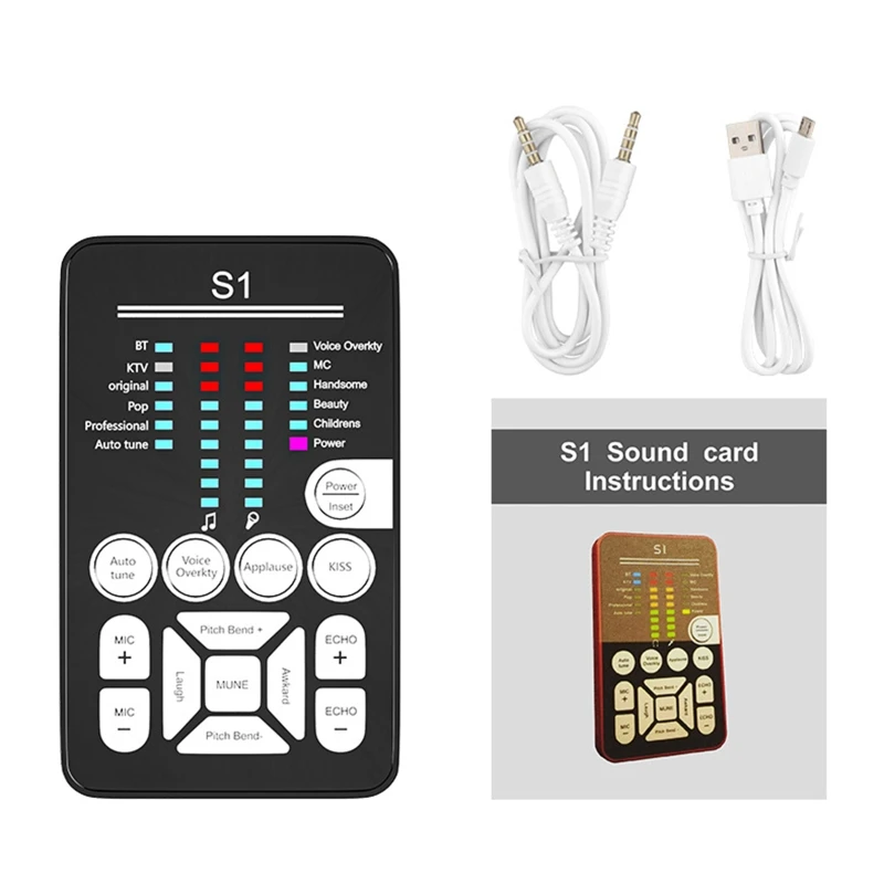 

S1 Live Sound Card Audio External Micro USB Headset Microphone Live Broadcast Sound Card for MobilePhone Computer PC