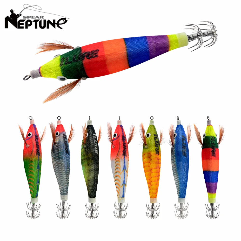 Fishing Lures 2pcs 10cm 10.2g Squid Jig with Battery Artificial Wood Shrimp Octopus Hard Bait Cuttlefish Jigs Hook Sea Crankbait