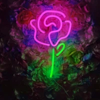 usb rose flower led neon sign with acrylic back panel bedroom decor wall sign cool light party holiday neon light hanging lamp