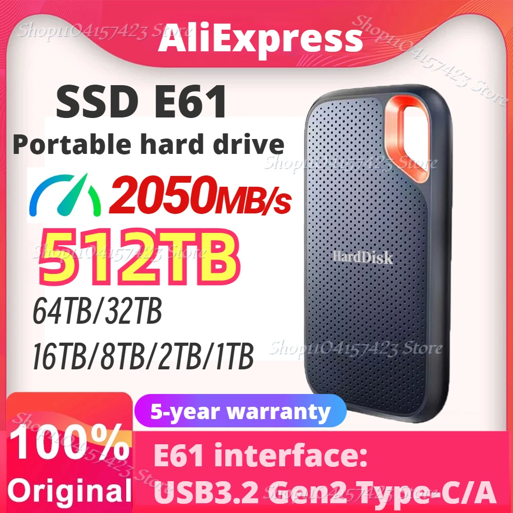 Для мобильного жесткого диска Xiaomi 512 ТБ SSD E61 128 256 HDD Высокоскоростной внешний