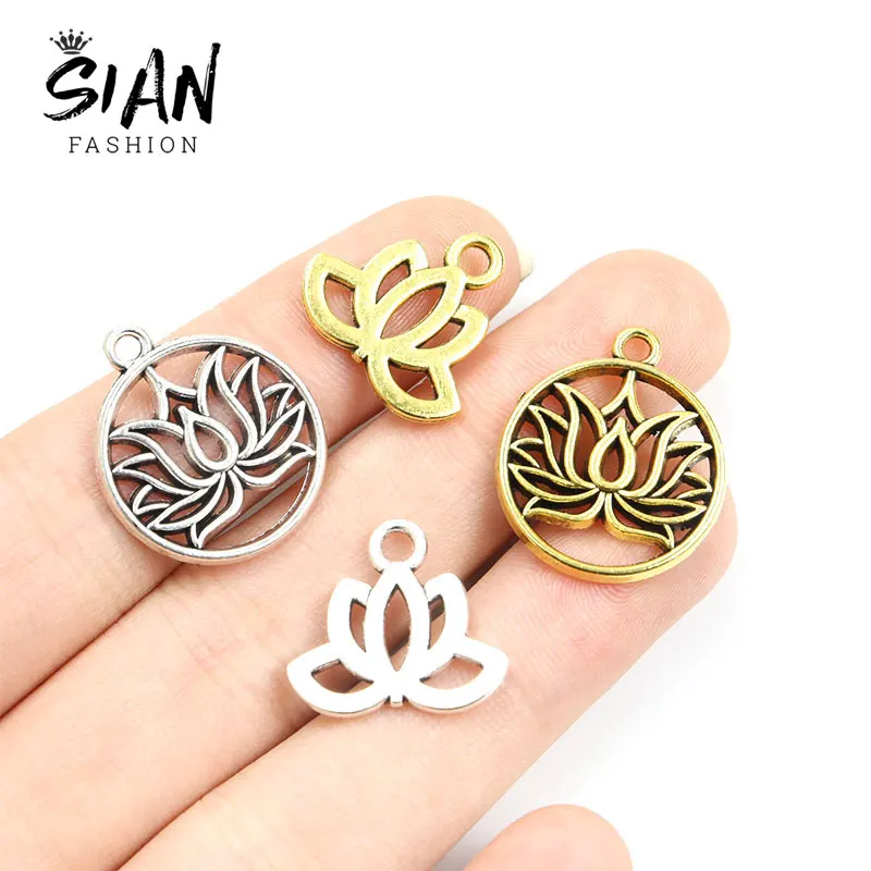 

10/20pcs Yoga Lotus Flower Charms Antique Silver Color Hollow Alloy Pendant Charms Handmade Accessory DIY Necklace Making Gifts