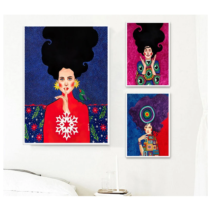 

Абстрактная красочная девушка настенная Картина на холсте скандинавский постер цветок волос Куадрос настенные картины для гостиной винтажные без рамки