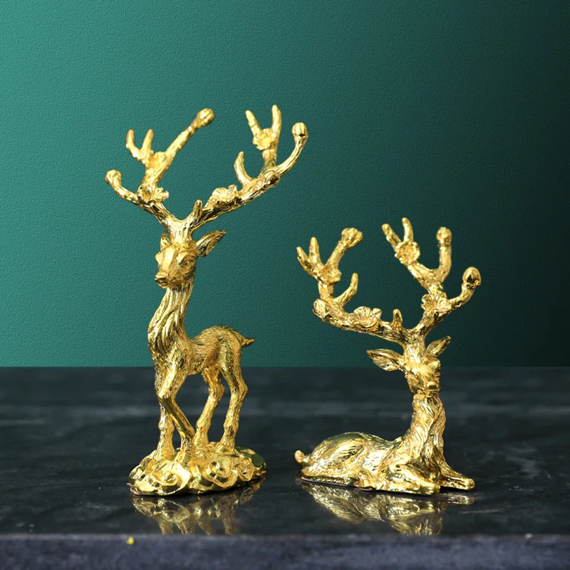 Modern Electroplating Metal Animal Golden Deer Luxury Mini Sika Couple Elk Crafts Gift Coffee Table Wine Cabinet Decoration