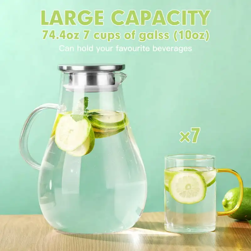 

Glass Pitcher, Water Jug for Homemade Juice & Iced Tea, Clear Beverage Pitcher