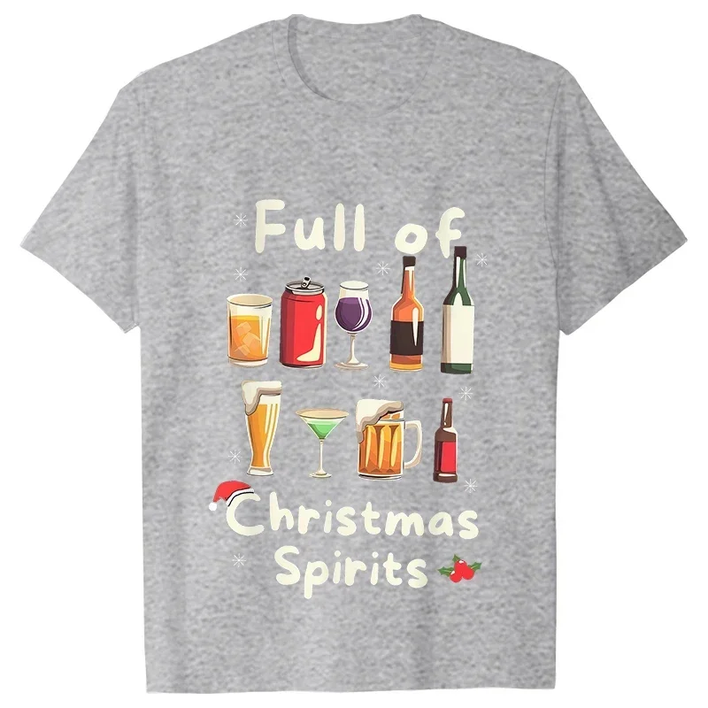 Funny Christmas Party T-Shirt Full of Spirits Tees Merry Xmas Drinking Beer Men Clothing Casual Short Sleeve Y2k Tops