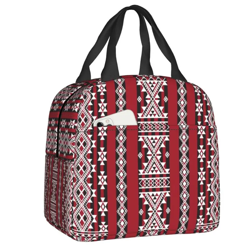 

Red Kabyle Carpet Pattern Insulated Lunch Bag Women Resuable Geometry Geometric Cooler Thermal Lunch Box Beach Camping Travel