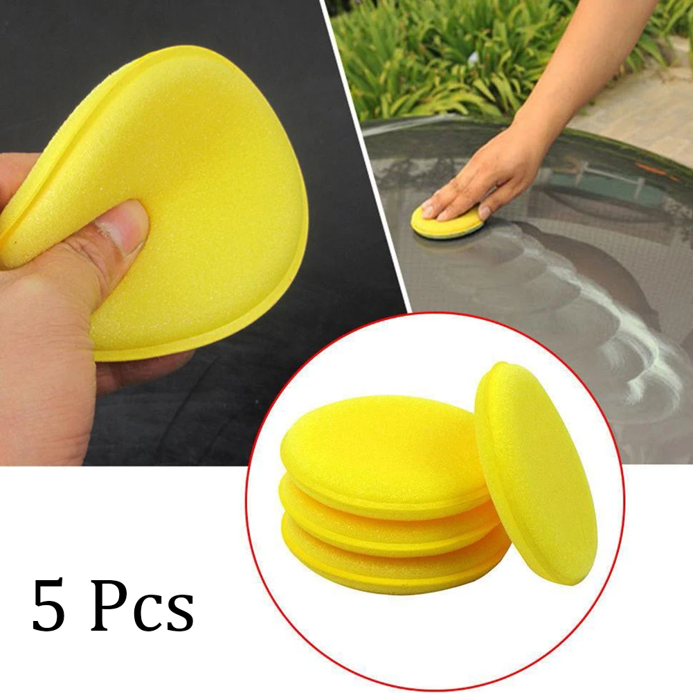 

5pcs Car Detailing Wax Polish Foam Sponge Hand Soft Waxing Yellow Clean Sponge Pad Buffer Cloth Towel Car Care Cleaning Tools
