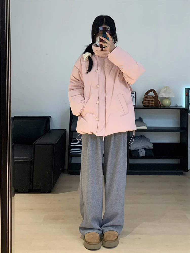 Plus size Stand Collar Windbreak Pink down Jacket Cotton-padded Clothes Women Autumn and Winter New Thickened Warm Coat ...