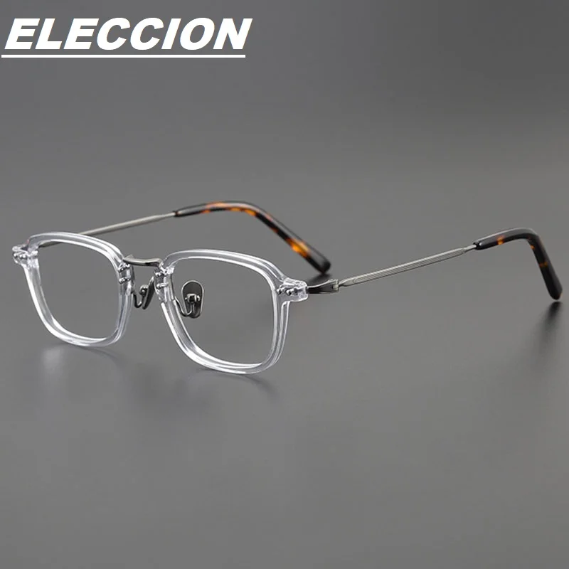 

ELECCION Fashion Gentlemen's Glasses Frame Acetate Pure Titanium Retro Eyeglasses Optics Square Frame Men Spectacles