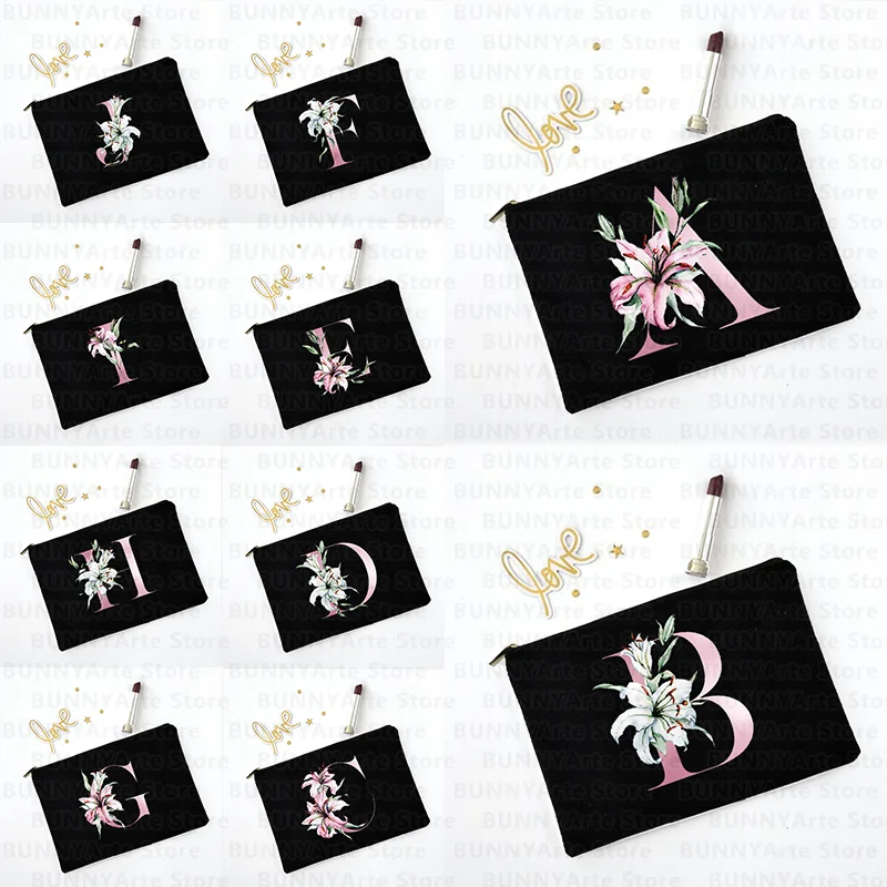

Pink Font Elegant Black Easy To Clean Wash Bags Children's Zipper Pencil Case Women's Wallet Large Capacity Travel Organizer