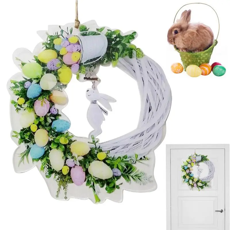 

Easter Wreath 2D Acrylic Easter Rabbit Wreaths Spring Garland Ornament With Pastel Eggs And Twigs For Window Front Door Wall
