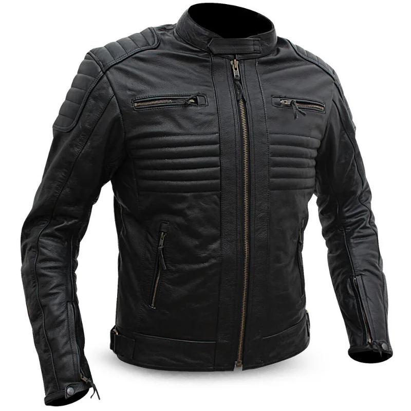 Leather Jacket Men's Motorcycle Motorcycle Original Black Bicycle with Black Fashion Trend