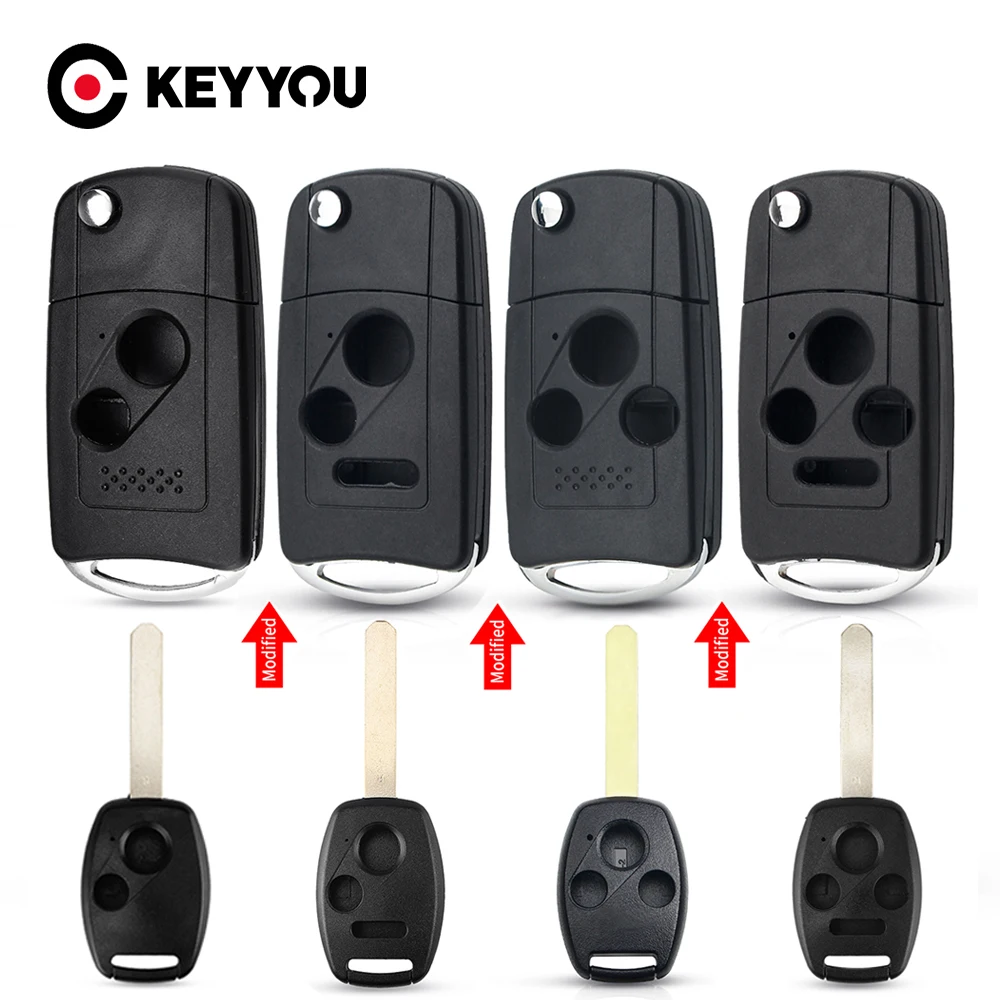 KEYYOU Modified Remote Flip Folding Car Key Shell Case for Honda Accord Civic CRV Pilot Fit Replacement Fob Case 2/3/7 Button