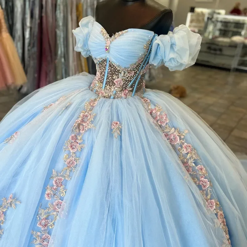 Небесно-голубые платья Quinceanera на заказ 2024 милое платье принцессы для девочек 16