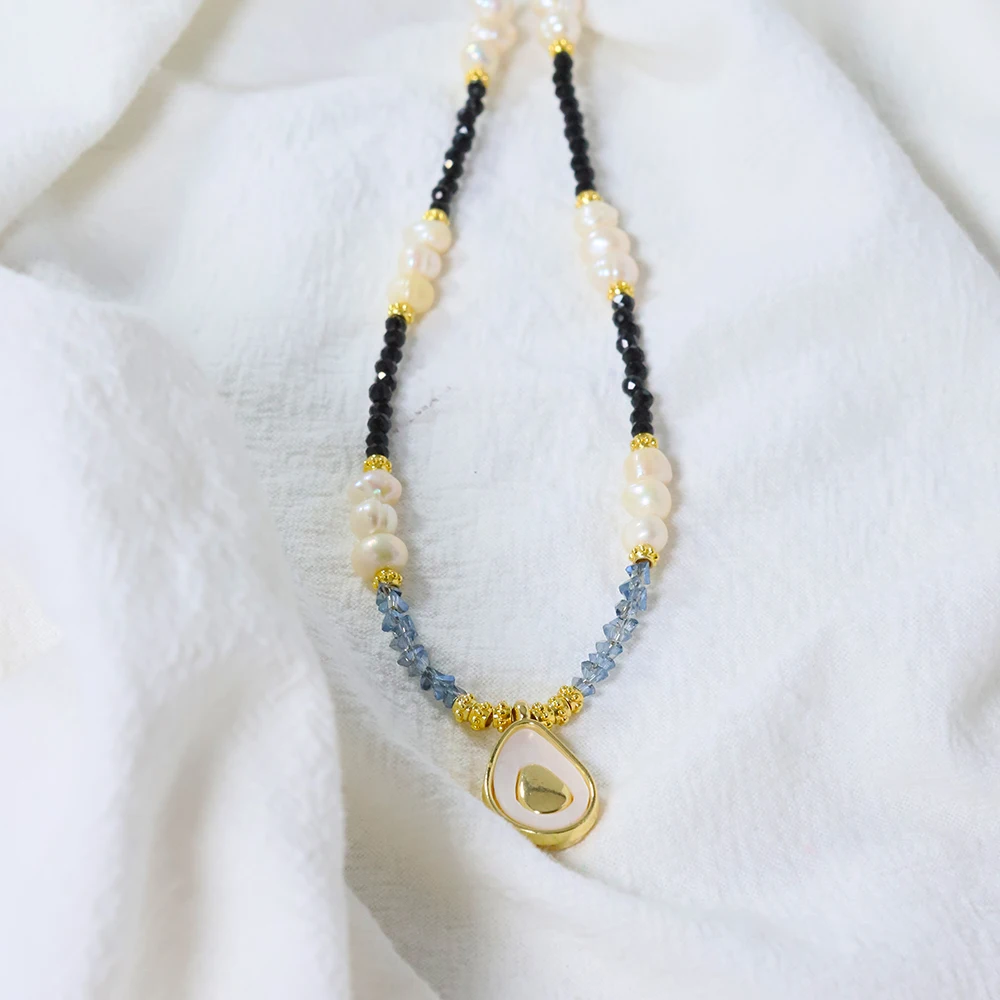 Ожерелье из натурального пресноводного жемчуга обсидиана с подвеской в виде