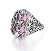 real 100 925 silver vintage pink gemstones rings woman with square stone handmade birthstone party large fine jewlery