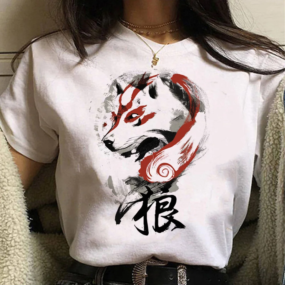 

Wolf Tee women designer graphic Japanese t shirt female graphic harajuku designer clothes
