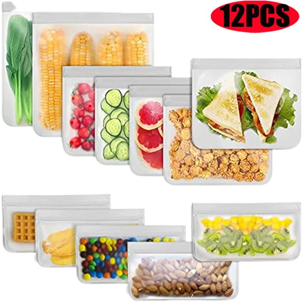 

Pack of 12 Freezer Slider Storage Bag Self-Sealing Food Saving for Kitchen Reusable Food Storage Bags SUB Sale