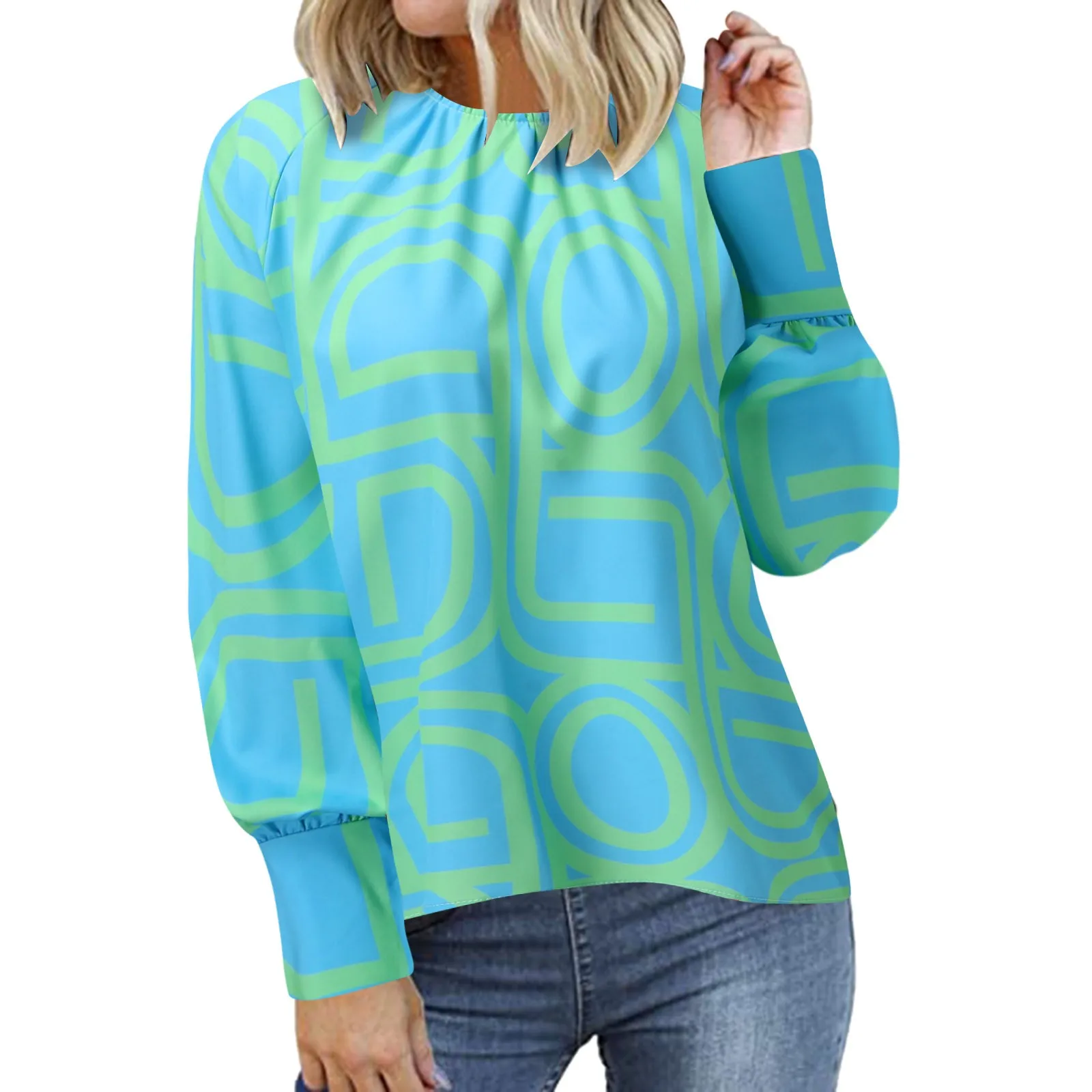 

Womens Loose Solid Color Long Doll Sleeve COS Print Casual Loose Top Shirt Men