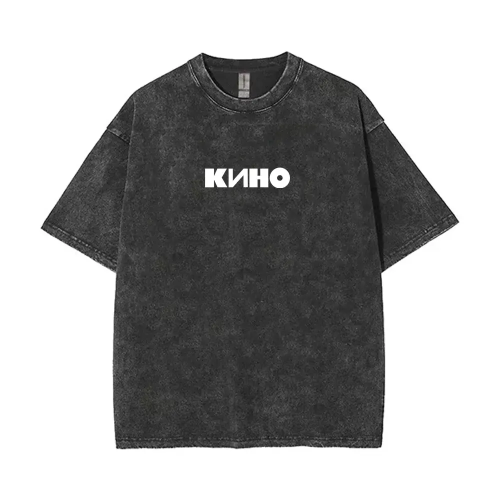 Фото Washed Vintage Viktor Tsoi Kino Logo Graphic T Shirt Men Women Gothic Retro Oversized T-shirts Men's Classic Rusian Rock T-shirt №1